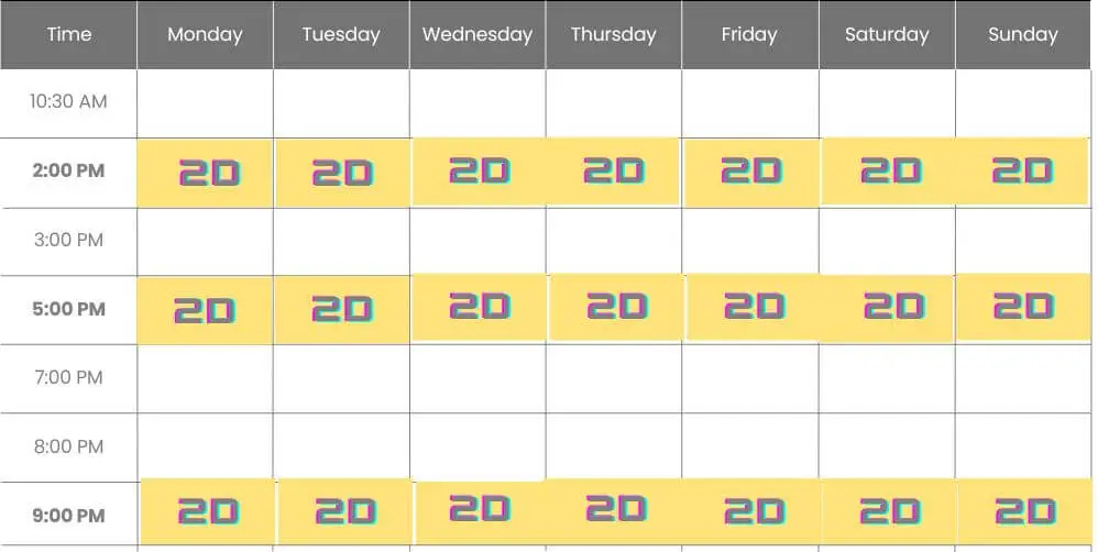 2D Draw Weekly Timetable